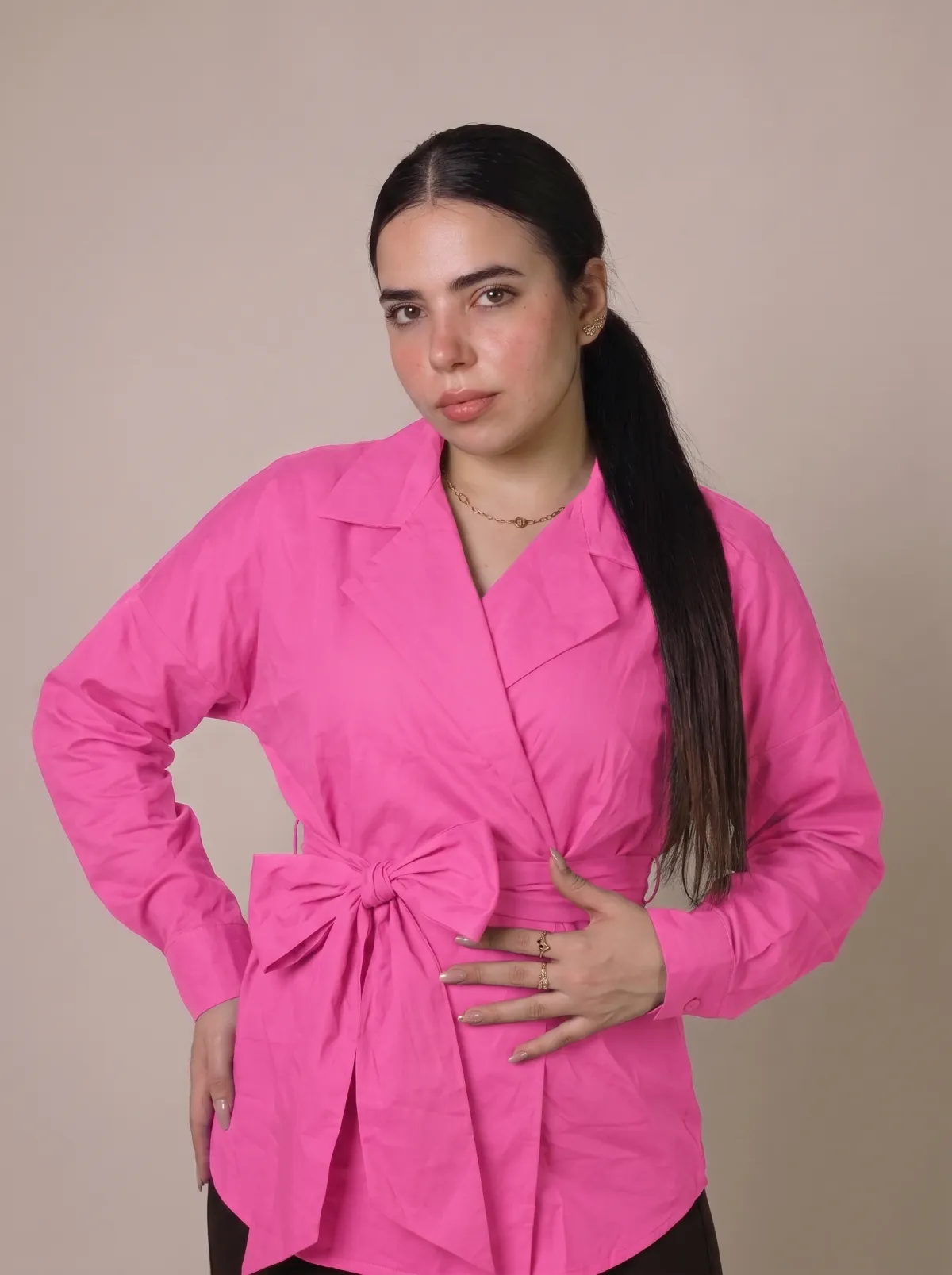 Tie-Waist Wrap Blouse